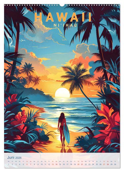 Produktbild: Hawaii - Old School Poster Style (hochwertiger Premium Wandkalender 2026 DIN A2 hoch), Kunstdruck in Hochglanz