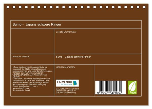 Produktbild: Sumo - Japans schwere Ringer (Tischkalender 2026 DIN A5 quer), CALVENDO Monatskalender