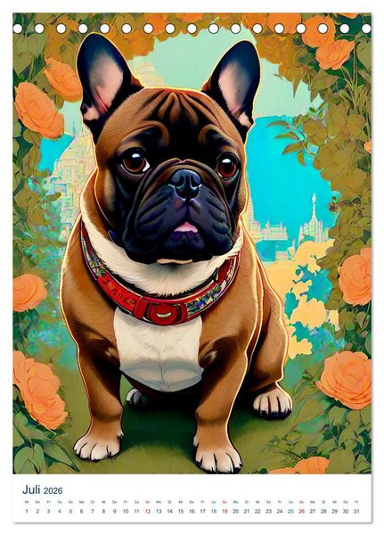 Produktbild: Franz&ouml;sische Bulldoggen. Kunstvoll gestaltete Portraits (Tischkalender 2026 DIN A5 hoch), CALVENDO Monatskalender