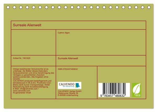 Produktbild: Surreale Alienwelt (Tischkalender 2026 DIN A5 quer), CALVENDO Monatskalender
