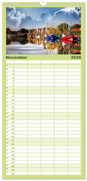 Produktbild: Familienplaner 2026 - Ostfriesland, die alten H&auml;fen - Greetsiel, Neuharlingersiel, Carolinensiel mit 5 Spalten (Wandkalender, 21 x 45 cm) CALVENDO