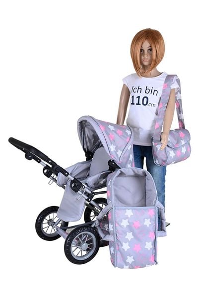 Knorrtoys 63144 - Kombi-Puppenwagen Ruby Star Grey Pink, mit Zubehr,  umbaubar, Schieberhhe: 34-62cm kaufen