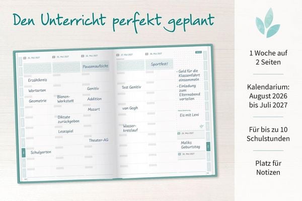 Produktbild: Mein Lehrerplaner A5+ &ndash; Hardcover &ndash; Lehrerkalender f&uuml;r das Schuljahr 2026/2027 &ndash; Bl&auml;ttermeer
