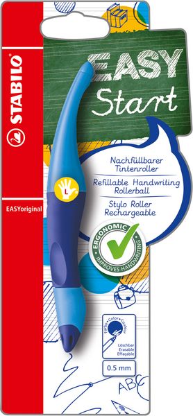 Produktbild: Ergonomischer Tintenroller f&uuml;r Linksh&auml;nder-STABILO EASYoriginal in dunkelblau/hellb.-Einzelstift-Schreibfarbe blau (l&ouml;schbar) -inkl. Patrone