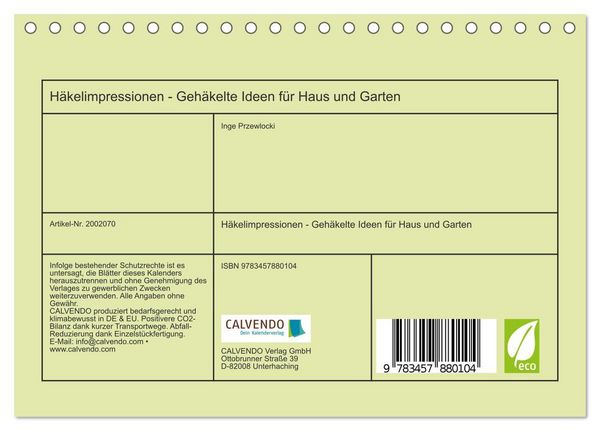 Produktbild: H&auml;kelimpressionen - Geh&auml;kelte Ideen f&uuml;r Haus und Garten (Tischkalender 2026 DIN A5 quer), CALVENDO Monatskalender