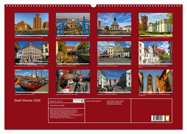 Produktbild: Stadt Wismar 2026 (Wandkalender 2026 DIN A2 quer), CALVENDO Monatskalender