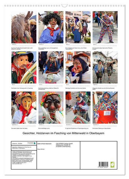 Produktbild: Gesichter, Holzlarven im Fasching von Mittenwald in Oberbayern (Wandkalender 2027 DIN A2 hoch), CALVENDO Monatskalender