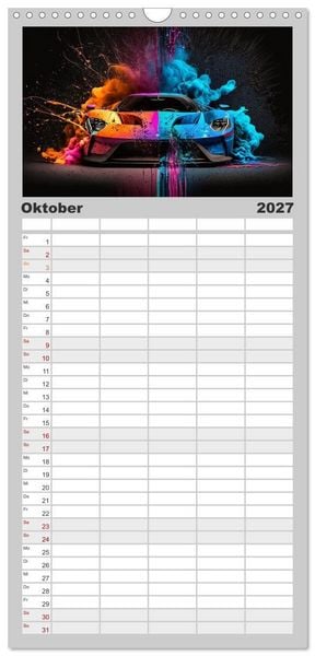 Produktbild: Familienplaner 2027 - Supercars im Farbenrausch mit 5 Spalten (Wandkalender, 21 x 45 cm) CALVENDO