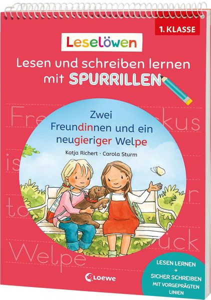 Produktbild: Lesel&ouml;wen - Lesen und schreiben lernen mit Spurrillen - Zwei Freundinnen und ein neugieriger Welpe