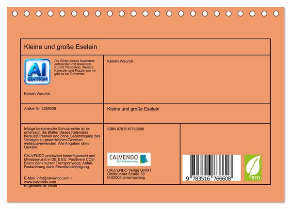 Produktbild: Kleine und gro&szlig;e Eselein (Tischkalender 2027 DIN A5 quer), CALVENDO Monatskalender