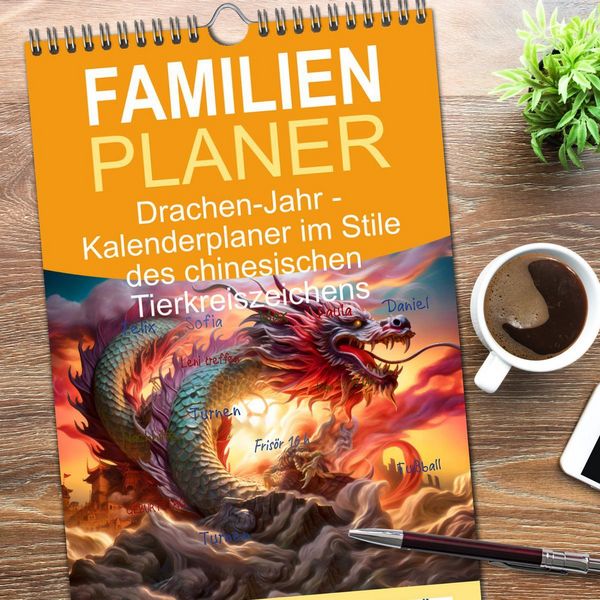Produktbild: Familienplaner 2026 - Drachen-Jahr - Kalenderplaner im Stile des chinesischen Tierkreiszeichens mit 5 Spalten (Wandkalender, 21 x 45 cm) CALVENDO