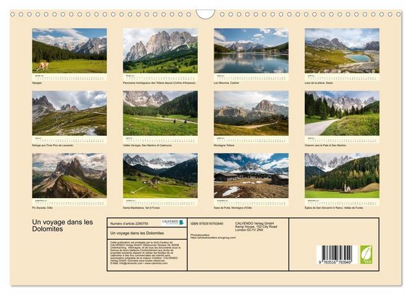 Produktbild: Un voyage dans les Dolomites (Calendrier mural 2027 DIN A3 vertical), CALVENDO calendrier mensuel