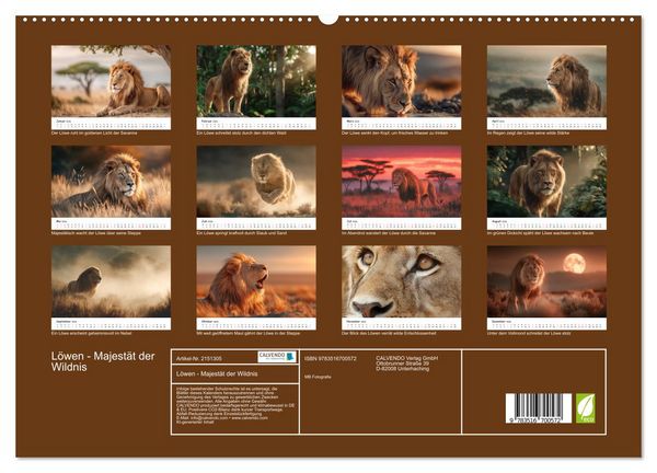 Produktbild: L&ouml;wen - Majest&auml;t der Wildnis (hochwertiger Premium Wandkalender 2026 DIN A2 quer), Kunstdruck in Hochglanz