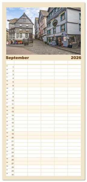 Produktbild: Familienplaner 2026 - Monschau Impressionen mit 5 Spalten (Wandkalender, 21 x 45 cm) CALVENDO