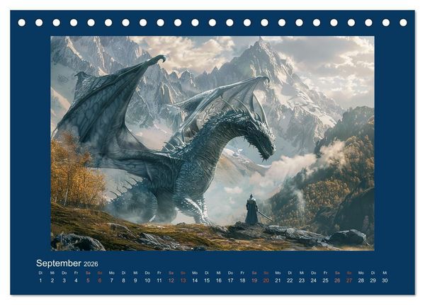 Produktbild: Drachenkrieger (Tischkalender 2026 DIN A5 quer), CALVENDO Monatskalender