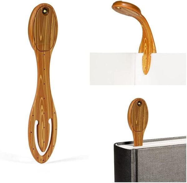 Flexilight Leselicht (Holzoptik) - 2 in 1 Leselampe & Lesezeichen - LED Leselicht - Geschenk für Leser, Buchliebhaber - Deutsche Ausgabe