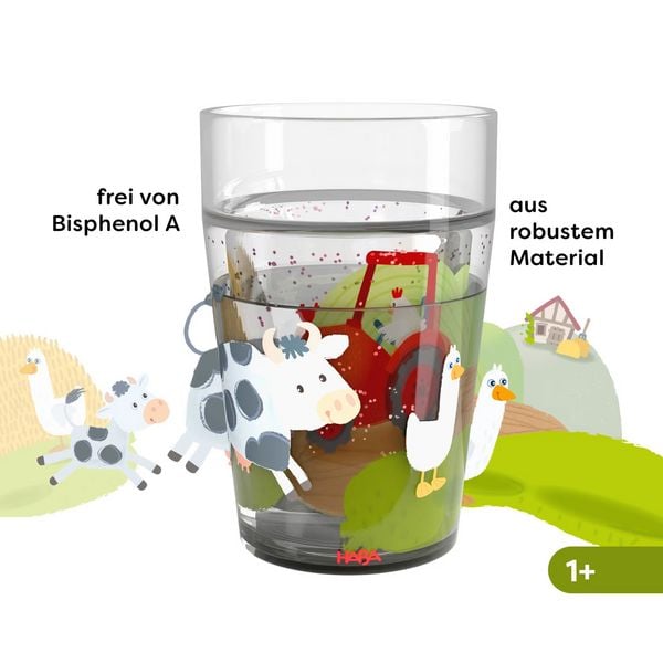 Produktbild: HABA 2012447002 - Glitzerbecher Bauernhof, Motiv 1, 150ml, H&ouml;he: 11cm, Kunststoff (Bisphenol A-frei)