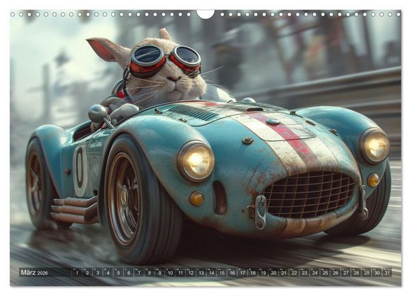 Produktbild: Tierische Rennfahrer - Mit Tieren im Oldtimer durch das Jahr (Wandkalender 2026 DIN A3 quer), CALVENDO Monatskalender