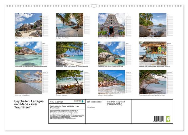 Produktbild: Seychellen: La Digue und Mah&eacute; - zwei Trauminseln (Wandkalender 2026 DIN A2 quer), CALVENDO Monatskalender