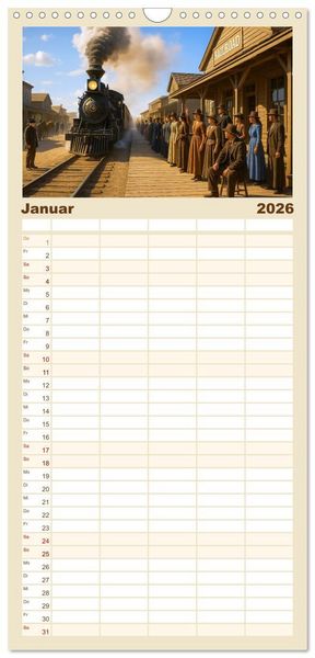 Produktbild: Familienplaner 2026 - Cowboy Alltag und Western Staub mit 5 Spalten (Wandkalender, 21 x 45 cm) CALVENDO