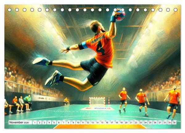 Produktbild: Handball Impressionismus, K&uuml;nstlerische Handballaktionen im KI-Pinselstrich (Tischkalender 2026 DIN A5 quer), CALVENDO Monatskalender