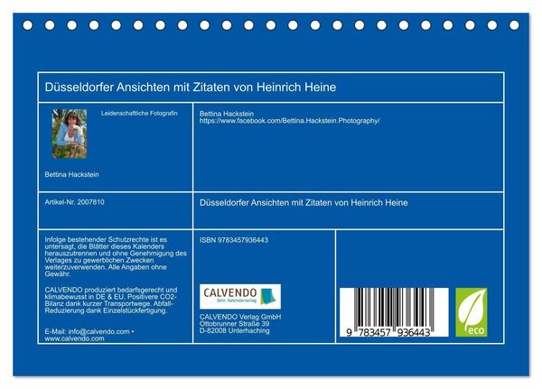 Produktbild: D&uuml;sseldorfer Ansichten mit Zitaten von Heinrich Heine (Tischkalender 2026 DIN A5 quer), CALVENDO Monatskalender