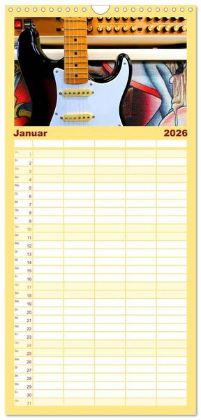 Produktbild: Familienplaner 2026 - Gitarren und Amps - abgerockt mit 5 Spalten (Wandkalender, 21 x 45 cm) CALVENDO