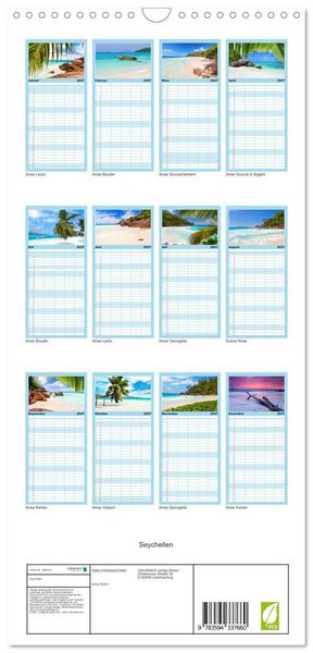 Produktbild: Familienplaner 2027 - Seychellen mit 5 Spalten (Wandkalender, 21 x 45 cm) CALVENDO
