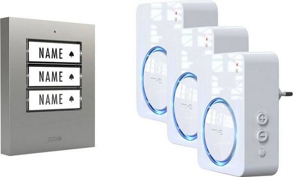 Produktbild: m-e modern-electronics 100168 Funkklingel Komplett-Set beleuchtet, klangaktiv, mit Bewegungsmelder, mit Namensschild