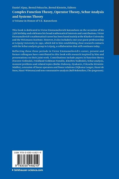 Produktbild: Complex Function Theory, Operator Theory, Schur Analysis and Systems Theory