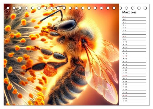 Produktbild: Biene auf Bl&uuml;te - Faszinierende Details durch k&uuml;nstliche Intelligenz (Tischkalender 2026 DIN A5 quer), CALVENDO Monatskalender