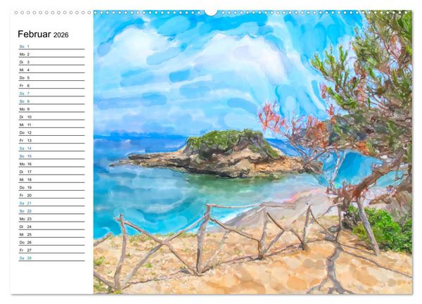 Produktbild: Mallorca - Impressionen in Aquarellfarben (hochwertiger Premium Wandkalender 2026 DIN A2 quer), Kunstdruck in Hochglanz