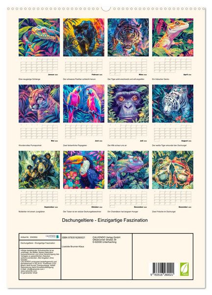 Produktbild: Dschungeltiere - Einzigartige Faszination (hochwertiger Premium Wandkalender 2026 DIN A2 hoch), Kunstdruck in Hochglanz