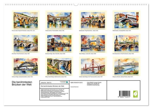 Produktbild: Die ber&uuml;hmtesten Br&uuml;cken der Welt (hochwertiger Premium Wandkalender 2026 DIN A2 quer), Kunstdruck in Hochglanz