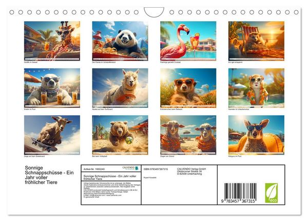 Produktbild: Sonnige Schnappsch&uuml;sse - Ein Jahr voller fr&ouml;hlicher Tiere (Wandkalender 2026 DIN A4 quer), CALVENDO Monatskalender