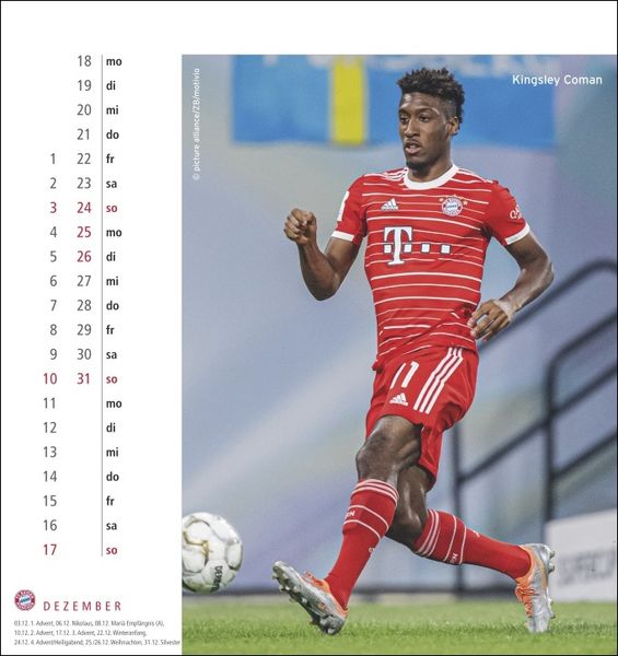 FC Bayern München Postkartenkalender 2023. Monats-Tischkalender zum Aufstellen mit den Stars des FC Bayern. Ein kleiner Fotokalender mit Postkarten z