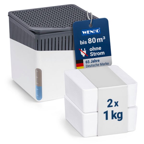 Produktbild: Raumentfeuchter Mod. Cube Wei&szlig; 1000 g mit Nachf&uuml;ller, beugt Schimmel und Ger&uuml;chen vor