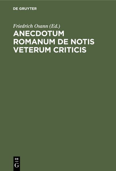 Produktbild: Anecdotum Romanum de notis veterum criticis