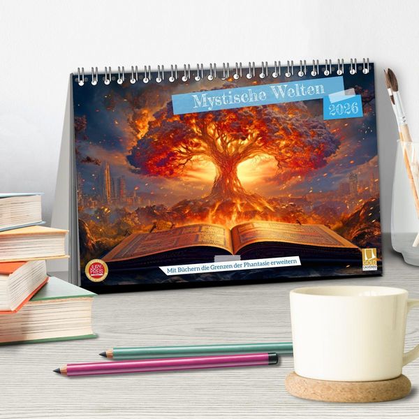 Produktbild: Mystische Welten - Mit B&uuml;chern die Grenzen der Phantasie erweitern (Tischkalender 2026 DIN A5 quer), CALVENDO Monatskalender