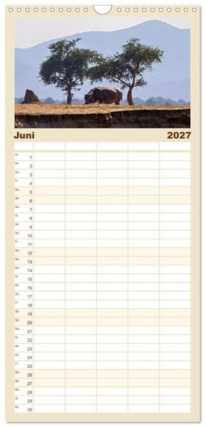 Produktbild: Familienplaner 2027 - Hippos - Gef&auml;hrliche Giganten mit 5 Spalten (Wandkalender, 21 x 45 cm) CALVENDO