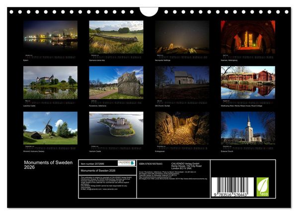 Produktbild: Monuments of Sweden 2026 (Wall Calendar 2026 DIN A4 landscape), CALVENDO 12 Month Wall Calendar
