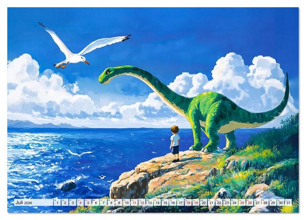 Produktbild: Abenteuer mit Dinosauriern - Tolle Dino-Freunde f&uuml;r das Jahr (hochwertiger Premium Wandkalender 2026 DIN A2 quer), Kunstdruck in Hochglanz