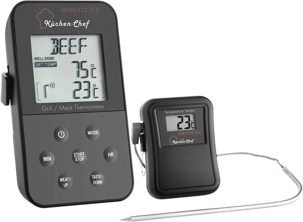 TFA Dostmann 14.1504 Grill-Thermometer Kabelsensor, Alarm, mit Timer, Überwachung der Kerntemperatur Niedergaren, Schwei