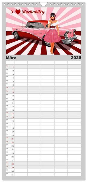 Produktbild: Familienplaner 2026 - Pin-Up Girls im Retro Style by Mausopardia mit 5 Spalten (Wandkalender, 21 x 45 cm) CALVENDO
