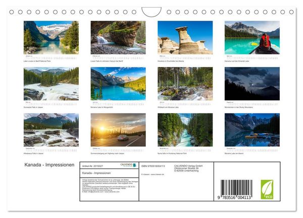 Produktbild: Kanada - Impressionen (Wandkalender 2026 DIN A4 quer), CALVENDO Monatskalender