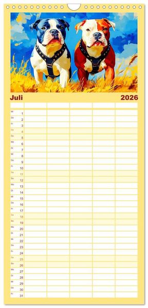 Produktbild: Familienplaner 2026 - Pit Bulls und Familie. Bunte Bull Breed Sch&ouml;nheiten mit 5 Spalten (Wandkalender, 21 x 45 cm) CALVENDO