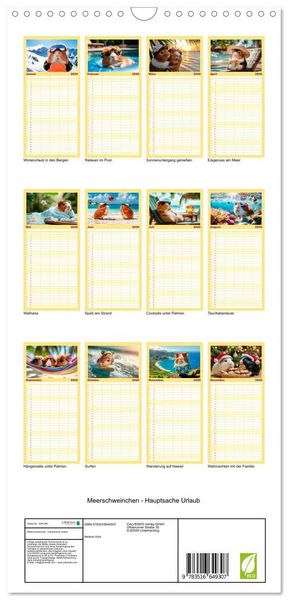 Produktbild: Familienplaner 2026 - Meerschweinchen - Hauptsache Urlaub mit 5 Spalten (Wandkalender, 21 x 45 cm) CALVENDO