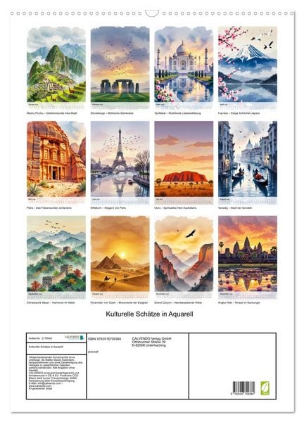 Produktbild: Kulturelle Sch&auml;tze in Aquarell (Wandkalender 2026 DIN A2 hoch), CALVENDO Monatskalender