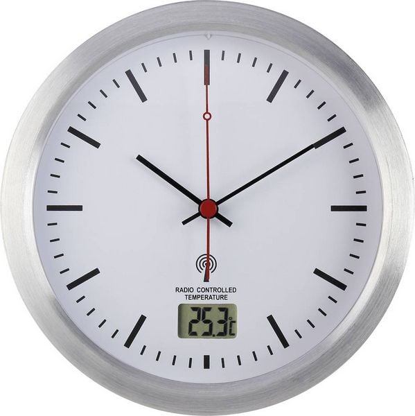 Produktbild: Renkforce E1003R Funk Wanduhr 17cm x 60mm Silber Badezimmer-/Feuchtraum geeignet