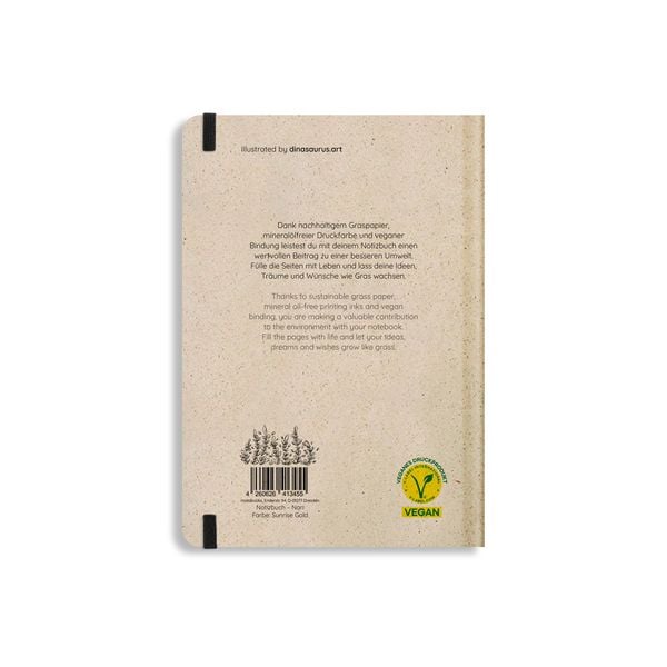 Produktbild: matabooks - Nachhaltiges A5 Notizbuch/Tagebuch/Bullet Journal/Schreibheft/Notebook aus S&uuml;&szlig;graspapier - Nari Farbe: Sunrise Gold (punktiert)
